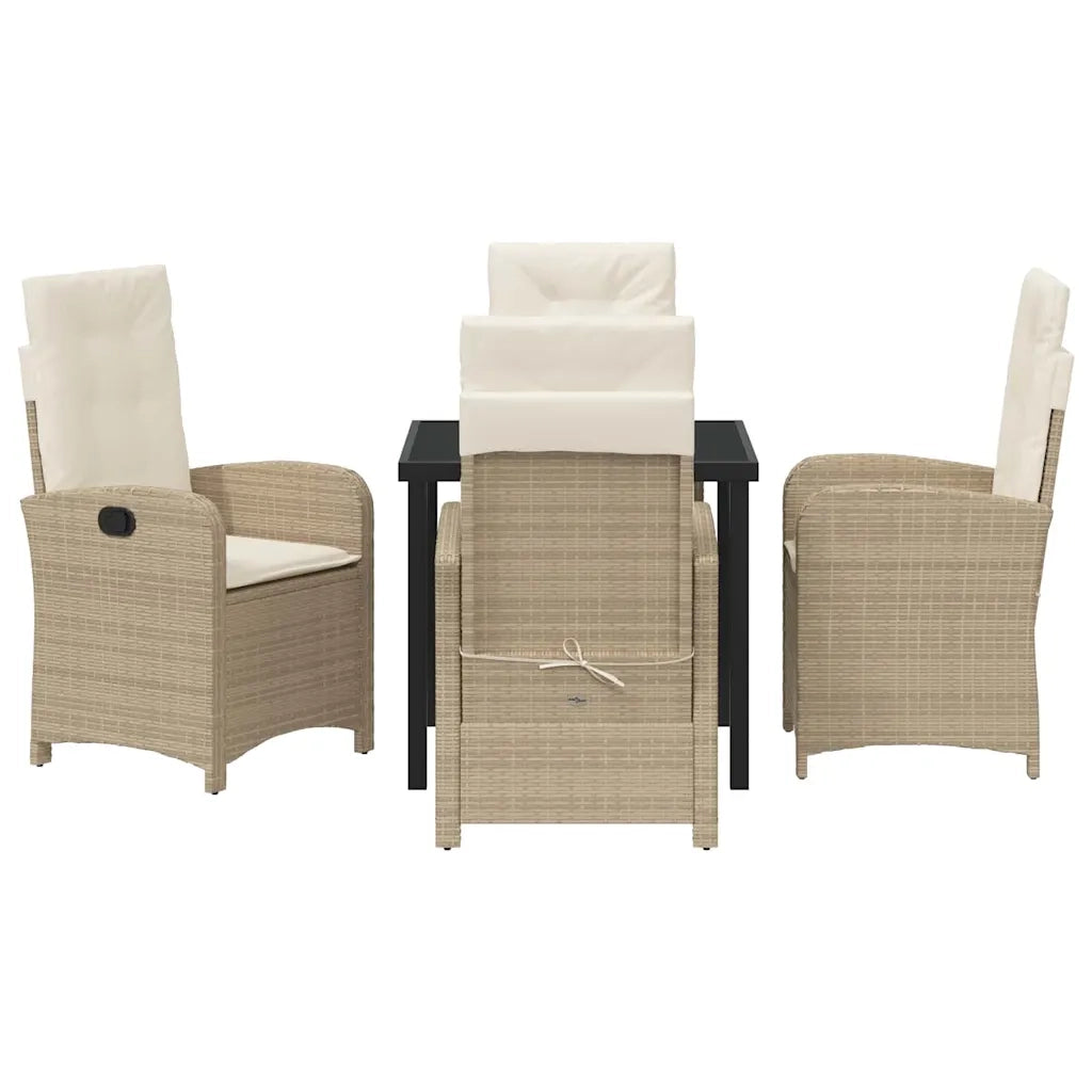 Set da Pranzo per Giardino con cuscino 5 pcs Beige polyrattan
