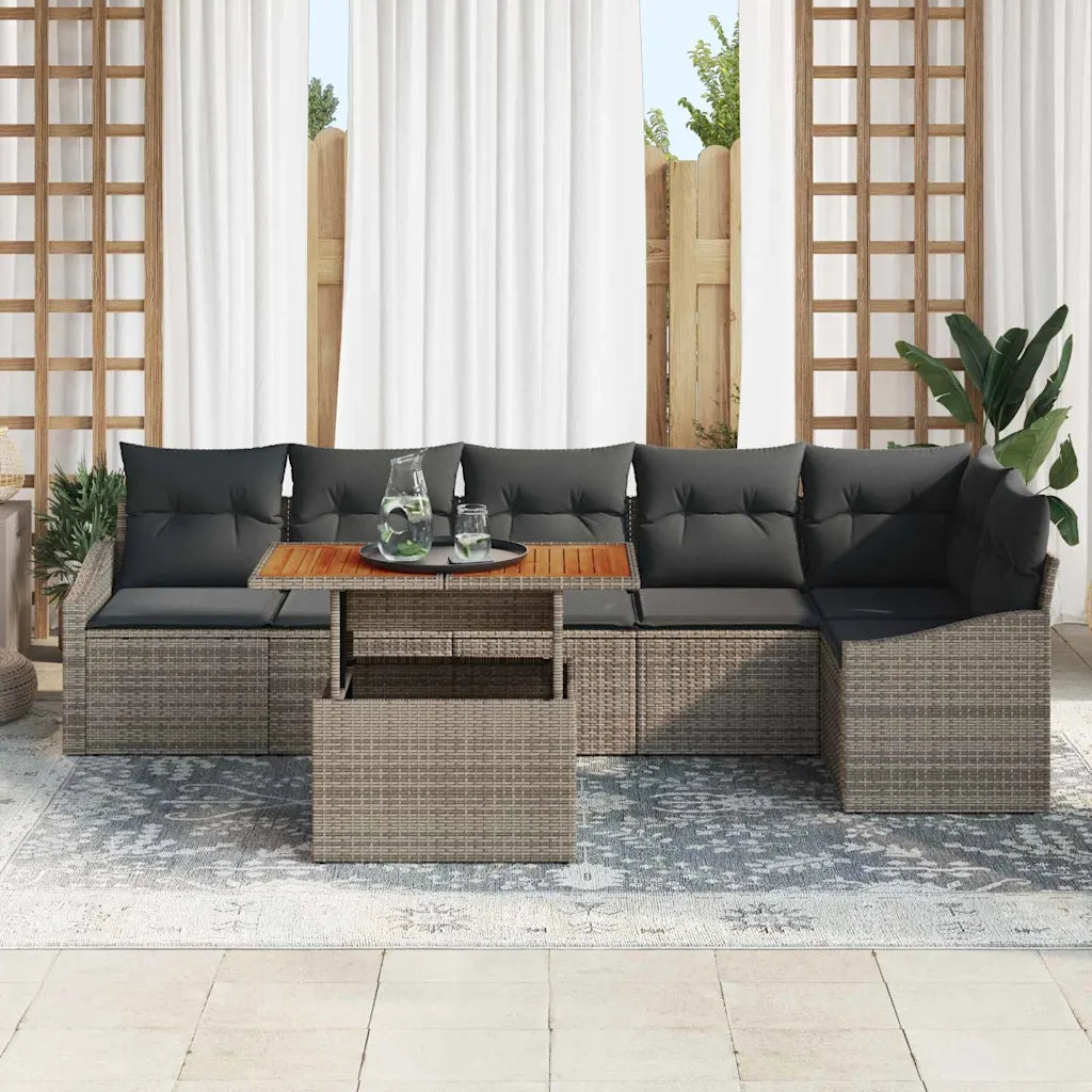 Set da Pranzo per Giardino con cuscino 7 pcs Grigio e Marrone