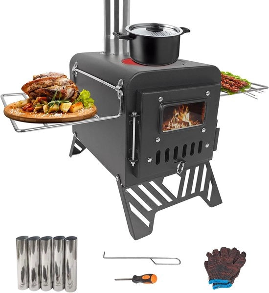 Fornello da Campeggio Multifunzionale - Cappa da Tenda - Cappa a Legna - Portatile - Acciaio Inossidabile - 54 x 28 x 35 cm