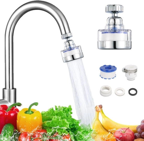 Pompa per filtrazione dell'acqua 360° girevole - Soluzione per l'acqua dura - 6 x Caricatori duraturi - Universale VK - Adatto per cucina/bagno - Prevenzione dell'incrostazione di calcare - Filtrazione dell'acqua