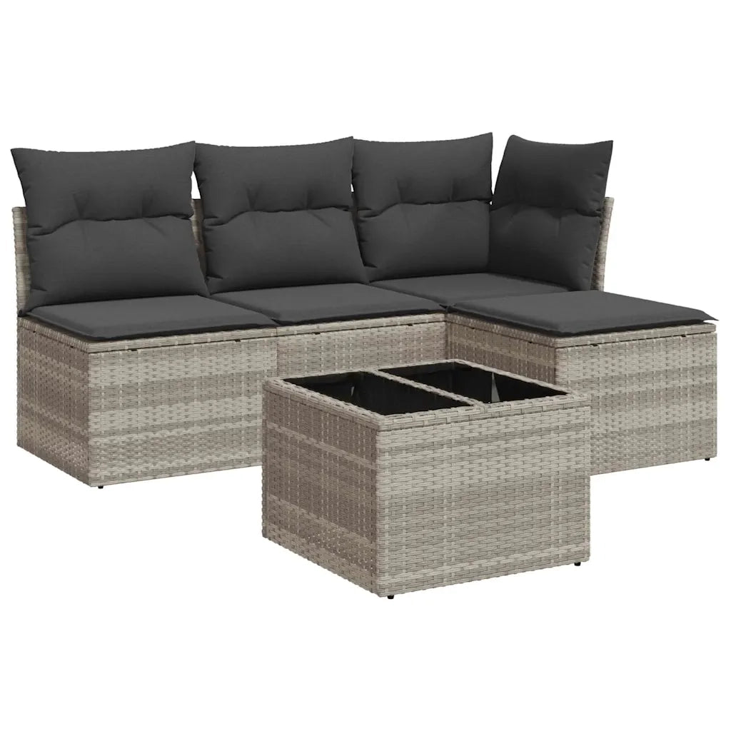 Set Divano da Giardino 5pz con Cuscini Grigio Chiaro Polyrattan 3217512