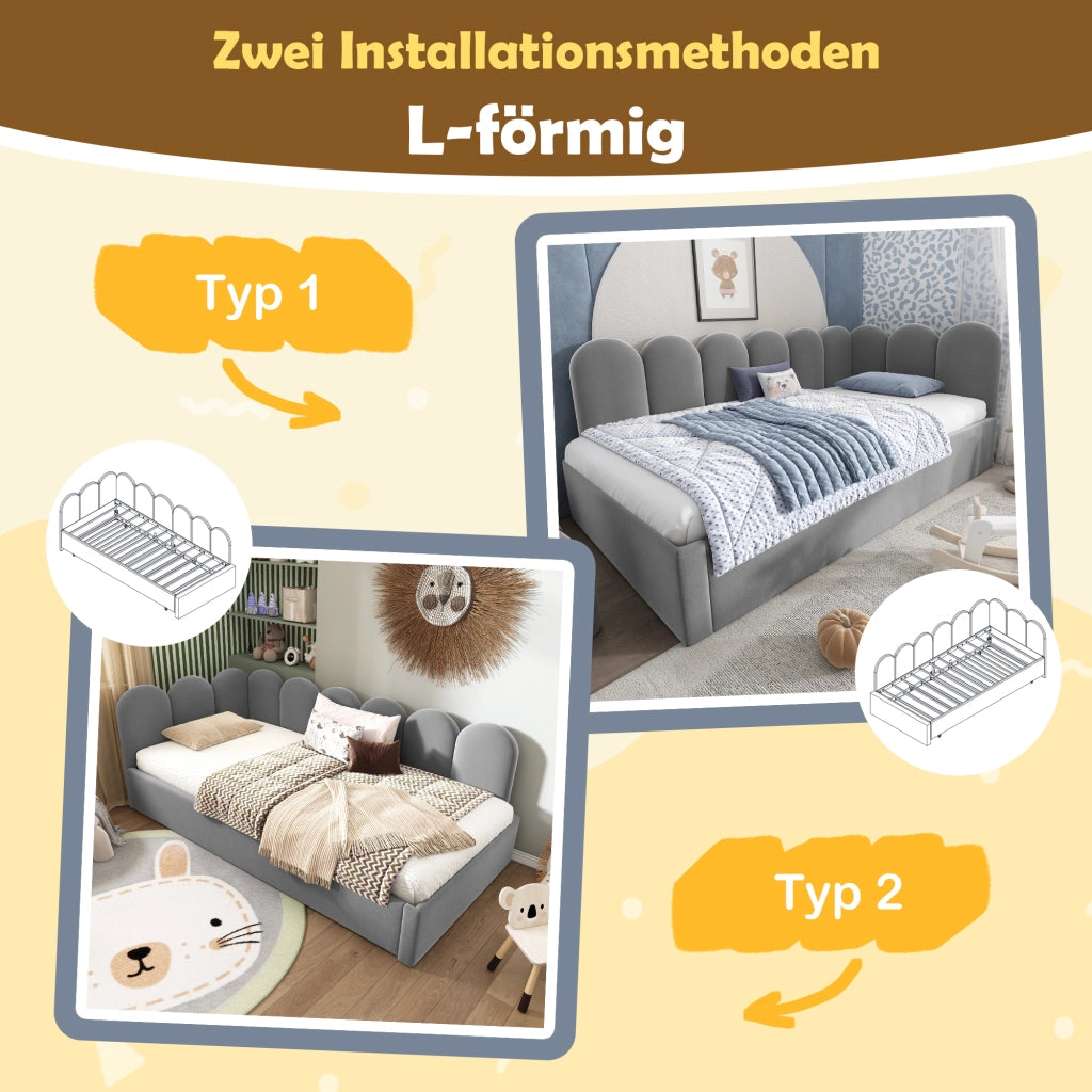 Daybed singolo – 90x200 cm – estraibile rete – velluto grigio