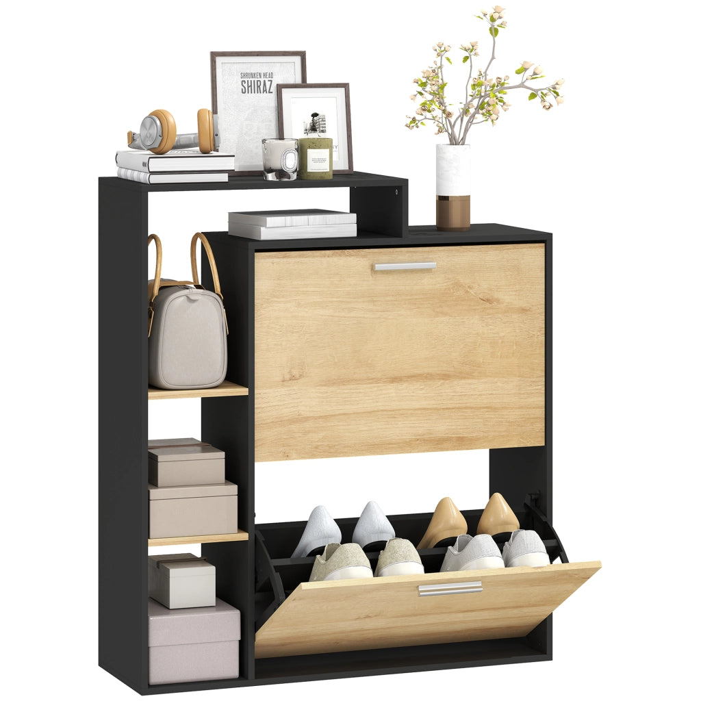 Scarpiera 8 paia con 2 cassetti e 3 scomparti aperti ¨C Minimal ¨C nero