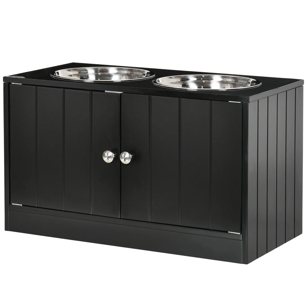 Mangiatoia sollevata con 2 ciotole in acciaio inox e contenitore 44 L, porte magnetiche, per cani di taglia grande ¨C zephmum ¨C Nero