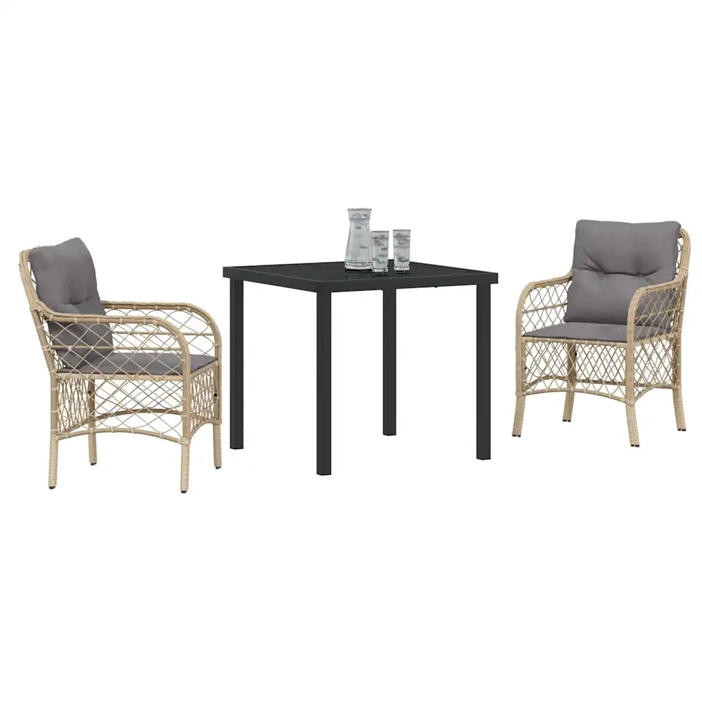 Set da Pranzo per Giardino con cuscino 3 pcs Beige polyrattan