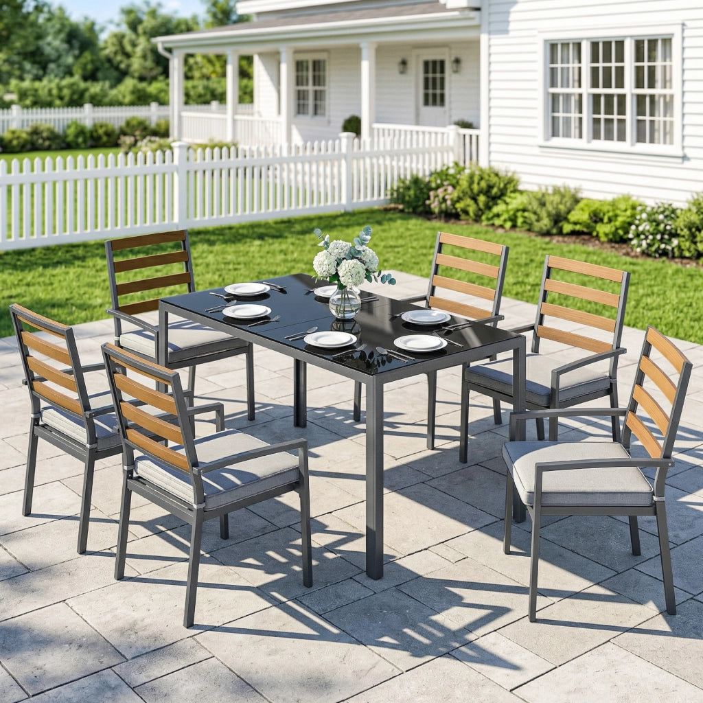 Set da Pranzo da Giardino 7 Pezzi, Tavolo e Sedie per 6 Persone, Nero