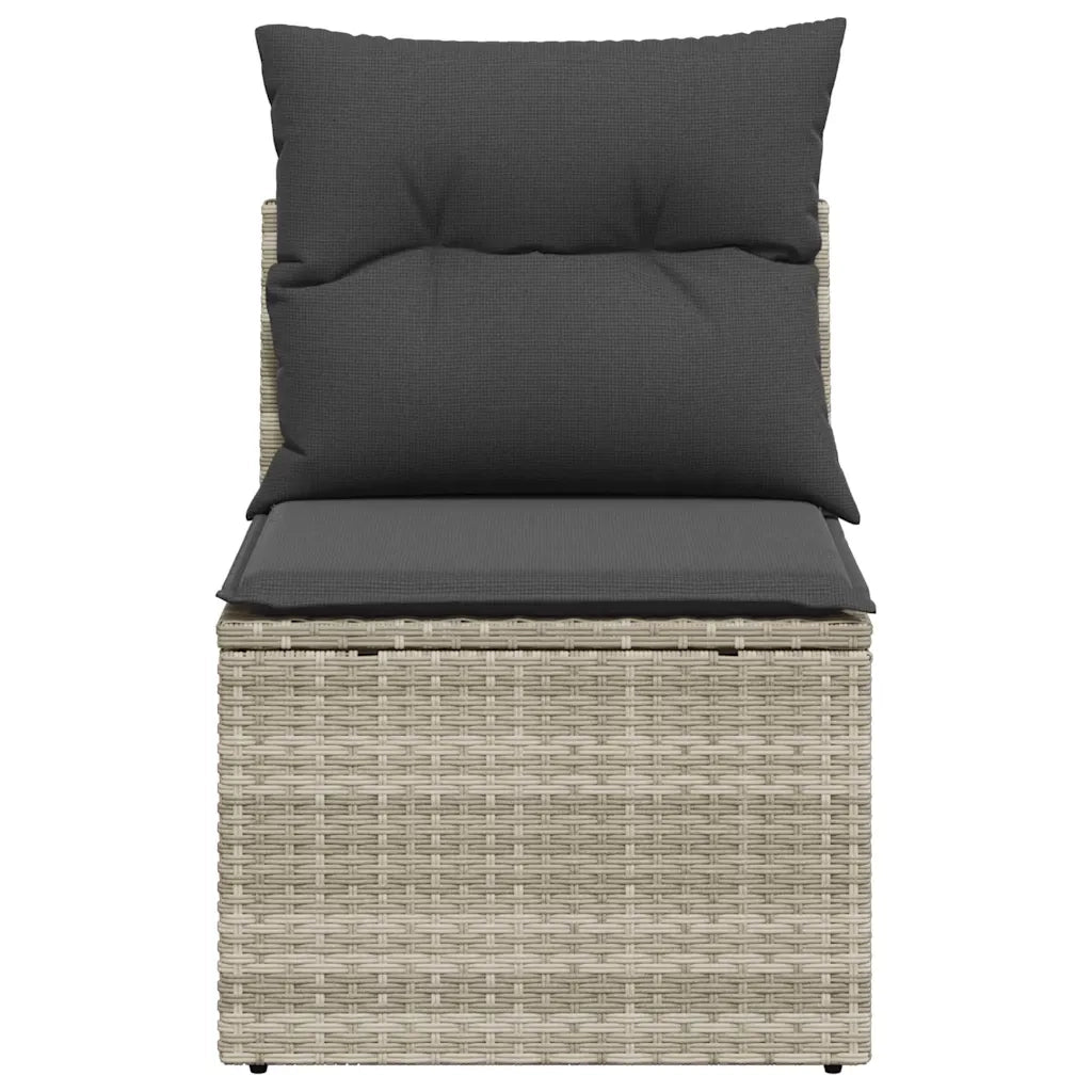 Divano Senza Braccioli con Cuscini Grigio Chiaro in Polyrattan 366174