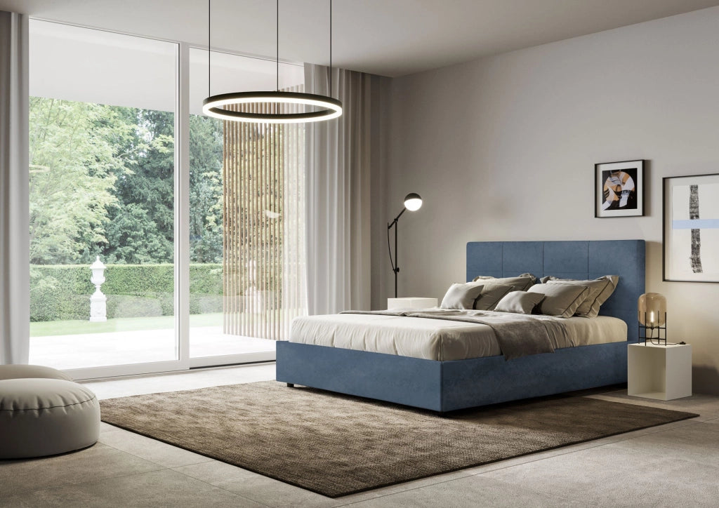 Letto Matrimoniale 160x190 cm con Rete Mika Blu