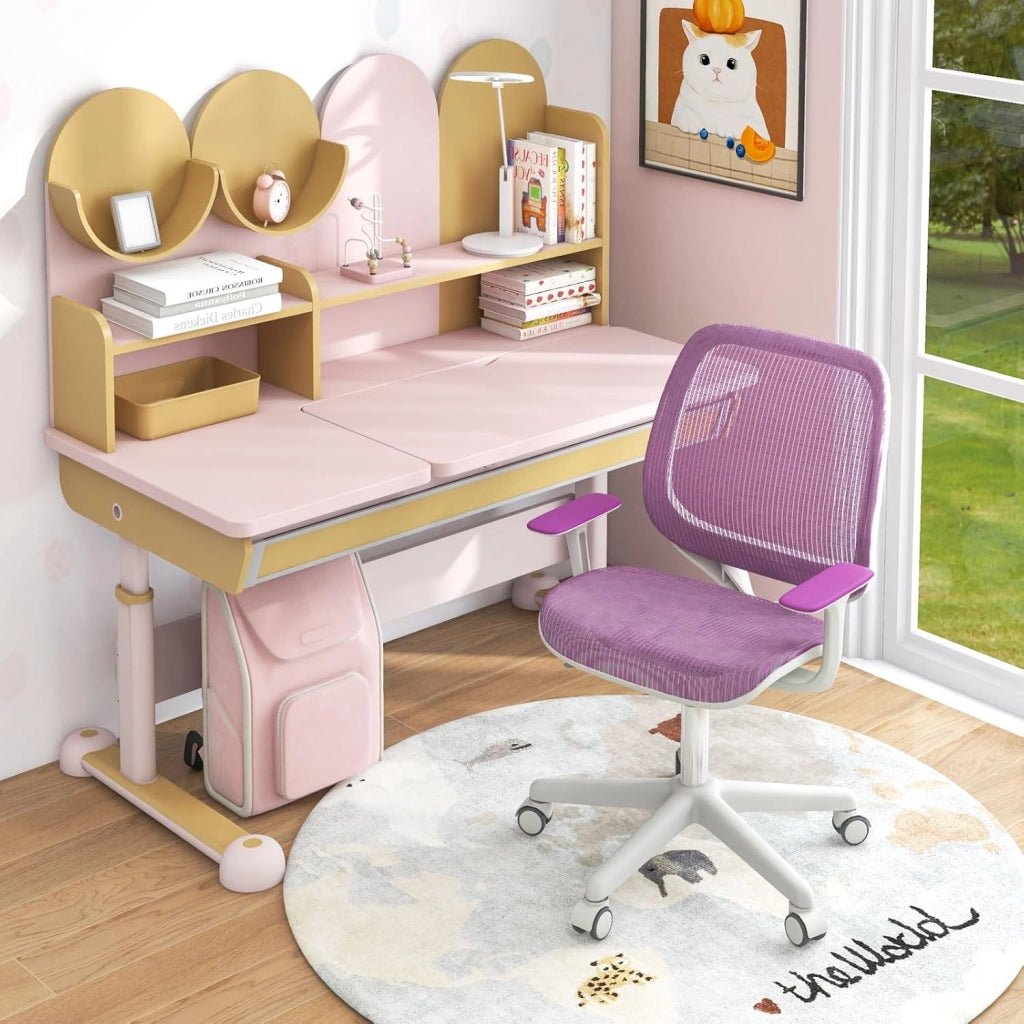 Sedia da Scrivania per Bambini, Sedia Girevole per Computer con Altezza Regolabile, Ruote con Freno, Braccioli Morbidi, Mobile Ergonomica per Bambini 6-15 Anni (Viola)