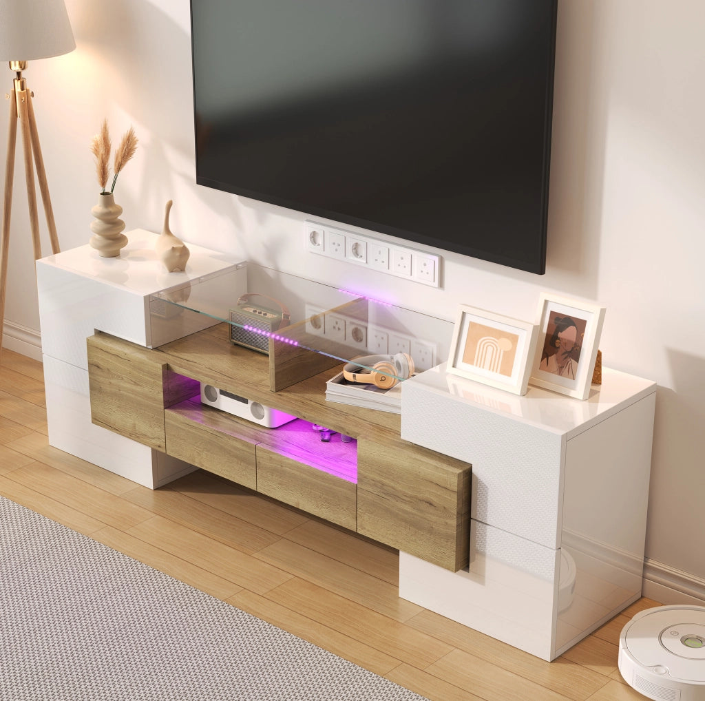 Mobile TV con LED multicolore, 145 cm, bianco e oro