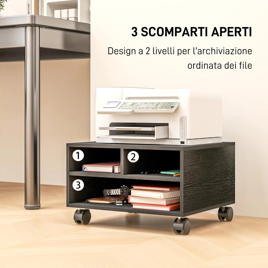Scrivania con Ruote e 2 Ripiani ¨C Minimal ¨C Legno, Nero, 47x40x22.5cm
