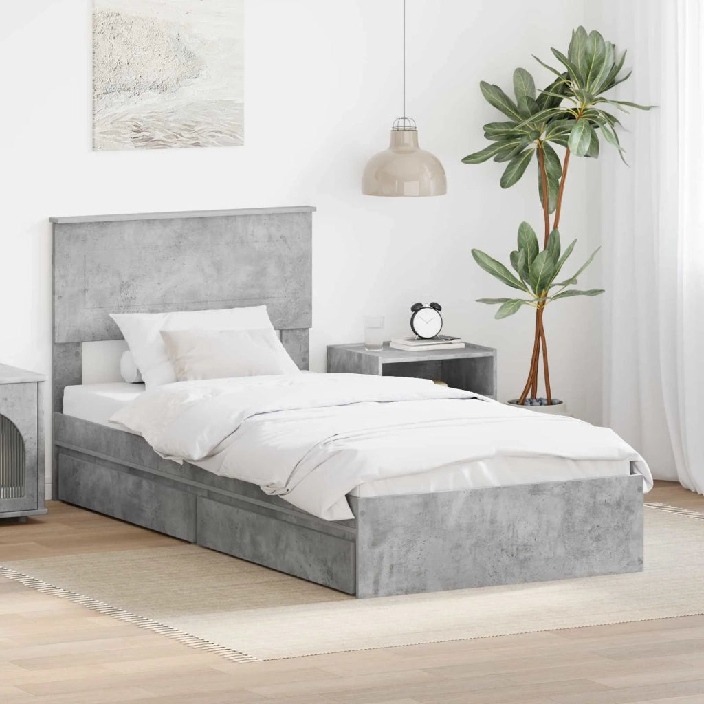 Letto con Contenitore con testiera Grigio cemento 70 x 190 cm
