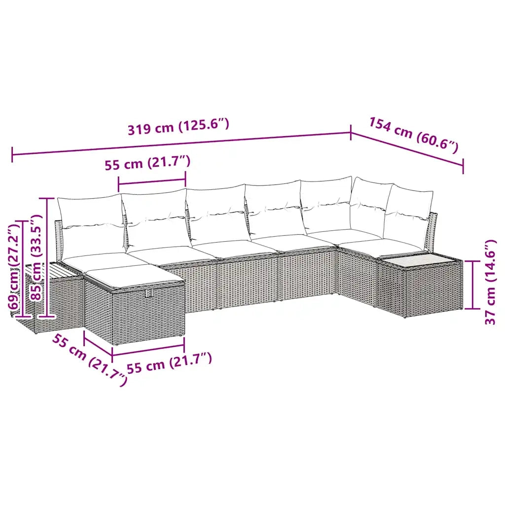 Set Divano da Giardino con cuscino 8 pcs Beige polyrattan 3359642