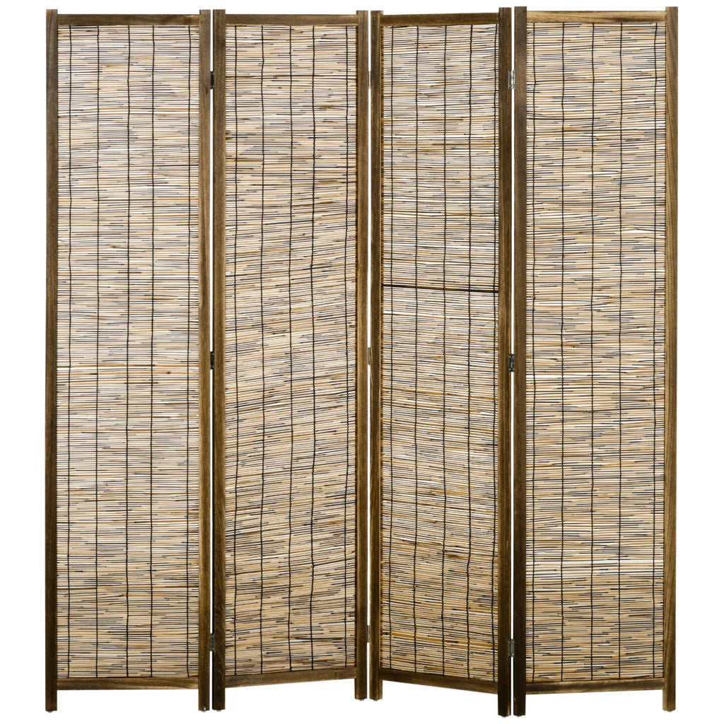 Biombo Pieghevole 4 Pannelli ¨C Minimal ¨C Legno e Canne Naturali 160x1.8x170 cm