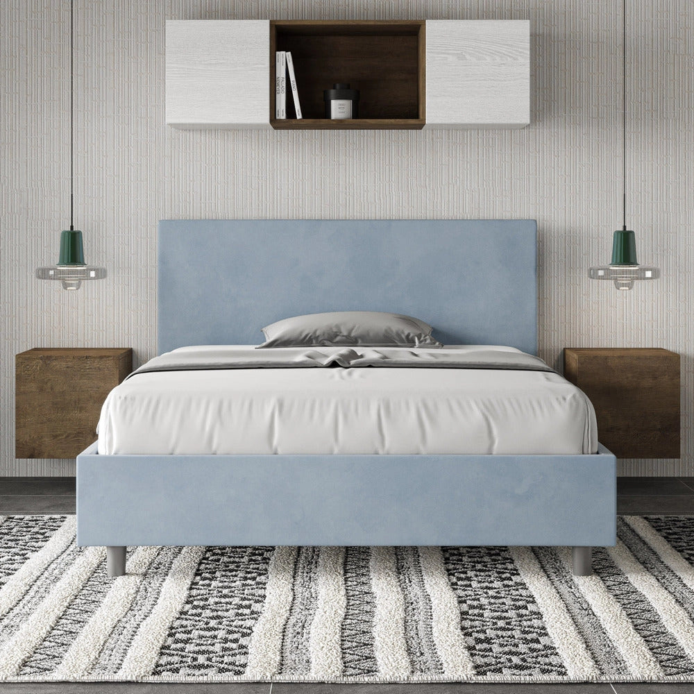 Letto Matrimoniale 160x200 cm con Rete e Contenitore Adele Azzurro