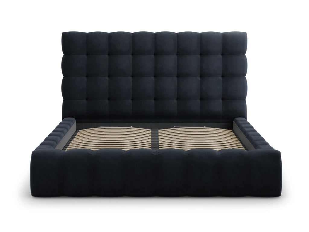 Cosmopolitan Design - Letto a cassettone con testiera "Bali" 140x200cm in velluto blu scuro 