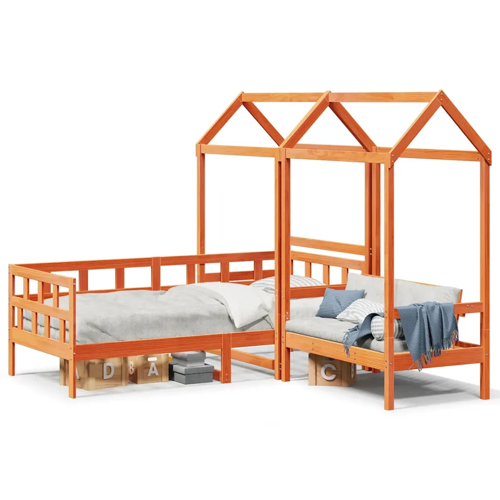 Letto singolo | Letto per adulti | Set Dormeuse con Tetto Marrone Cera 80x200 cm Massello Pino
