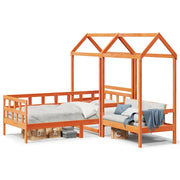 Letto singolo | Letto per adulti | Set Dormeuse con Tetto Marrone Cera 80x200 cm Massello Pino