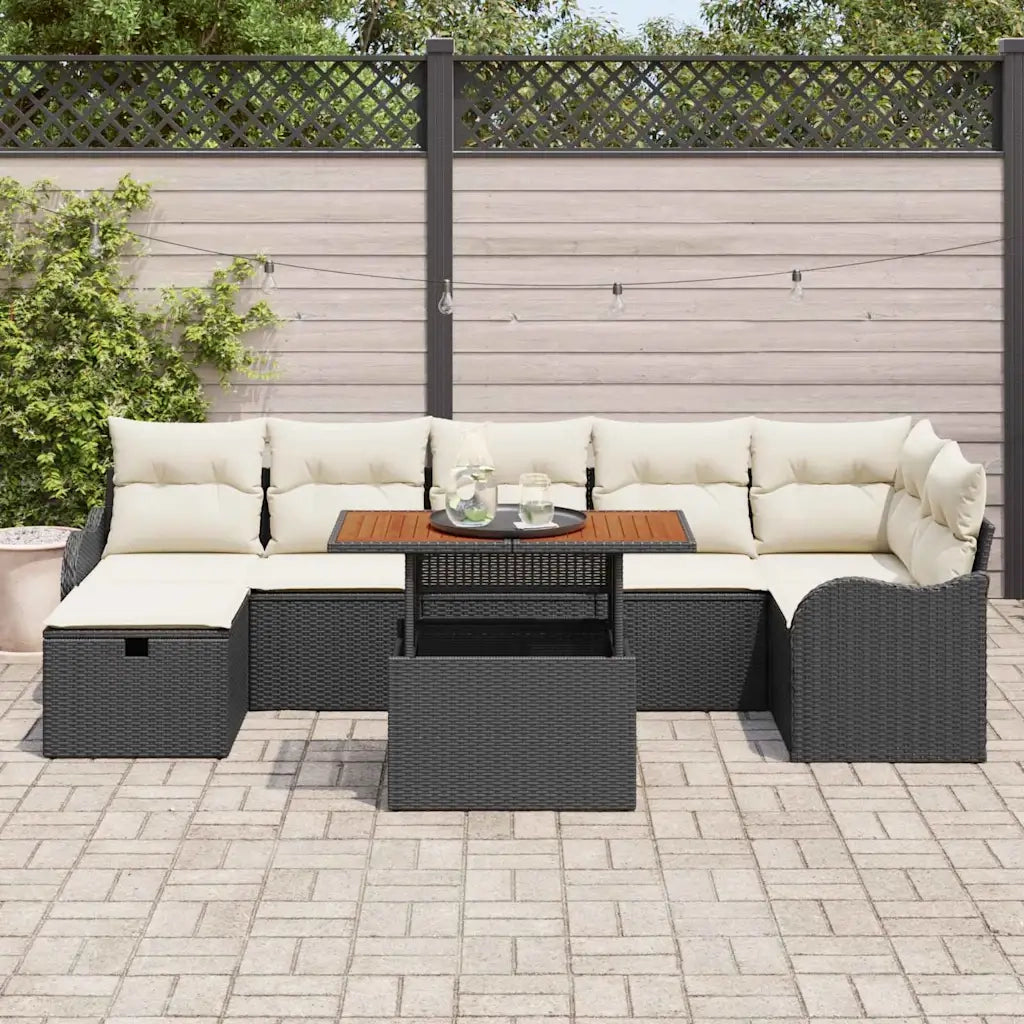 Set Divano da Giardino con cuscino 8 pcs Nero polyrattan 3359946