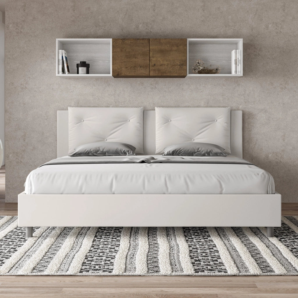 BS COM Letto con rete imbottito 180x210 similpelle bianco