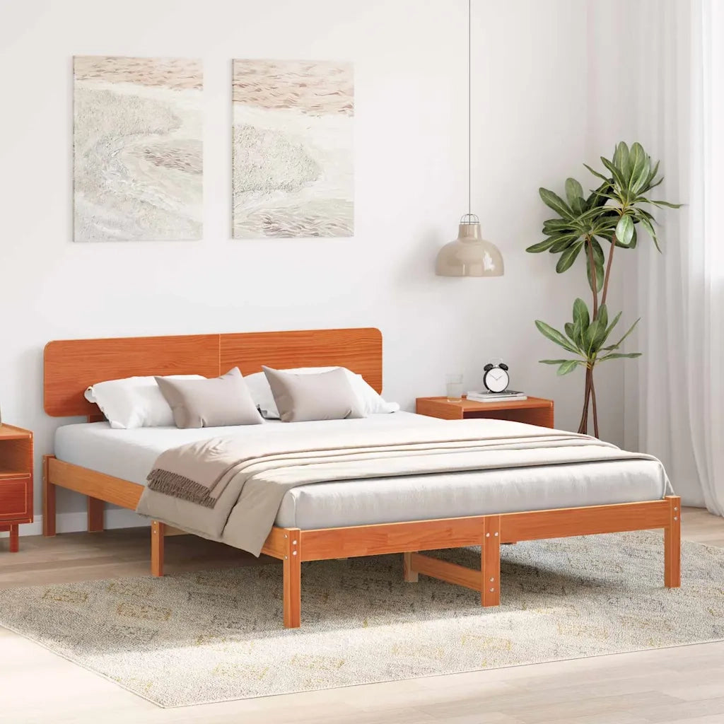Letto matrimoniale | Letto per adulti | Struttura del letto Marrone cerato 200 x 200 cm Pino massello