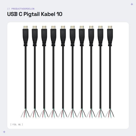 Cavo USB-C a cavo a pigtail 10 pezzi - 4 pin 28 AWG per riparazioni DIY