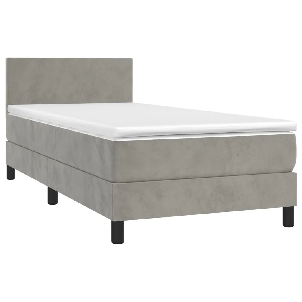 Letto a Molle con Materasso e LED Grigio Chiaro 90x200 cm Velluto