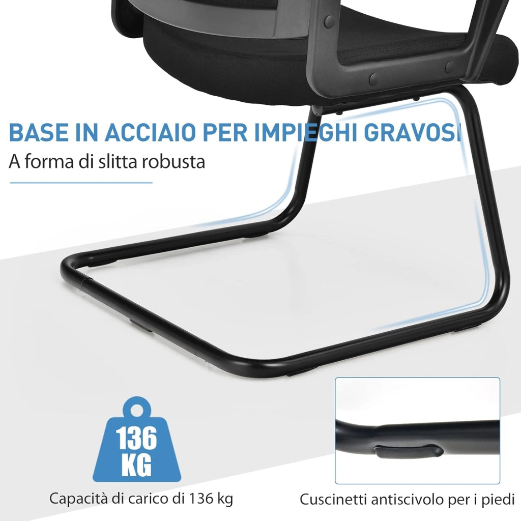 Sedia Cantilever, Sedia da Ufficio Ergonomica con Supporto Lombare Regolabile, Poltrona in Rete, con Schienale e Braccioli (54,5 x 60 x 94 cm, nero, 1)