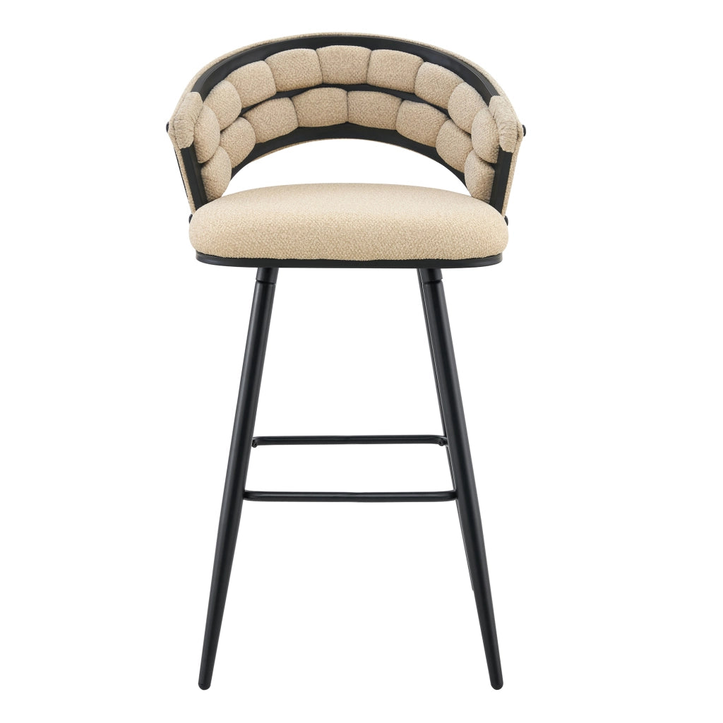 Sgabelli da Bar ¨C MINIMAL ¨C Velluto Beige, Gambe in Metallo Nero, Set 2 Pezzi