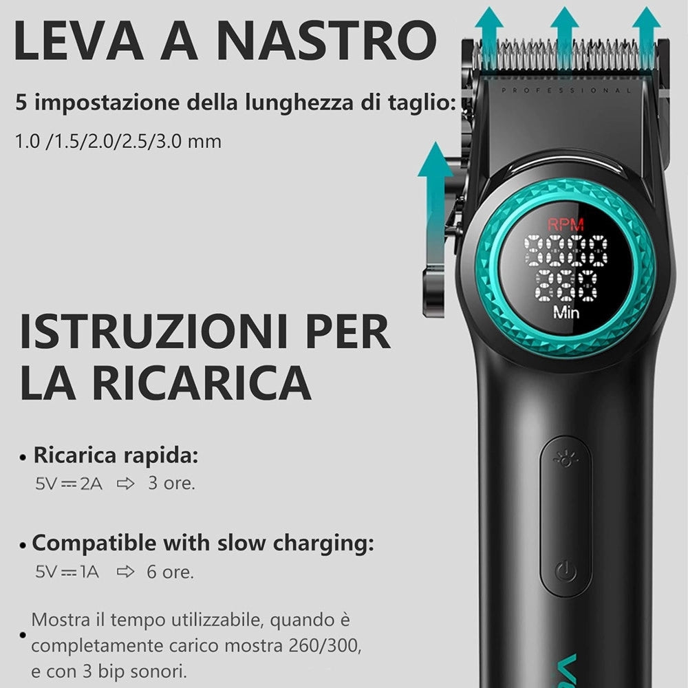 Trade Shop - Tagliacapelli Professionale Da Uomo Senza Fili Per Barbieri Display A Led V-001 -