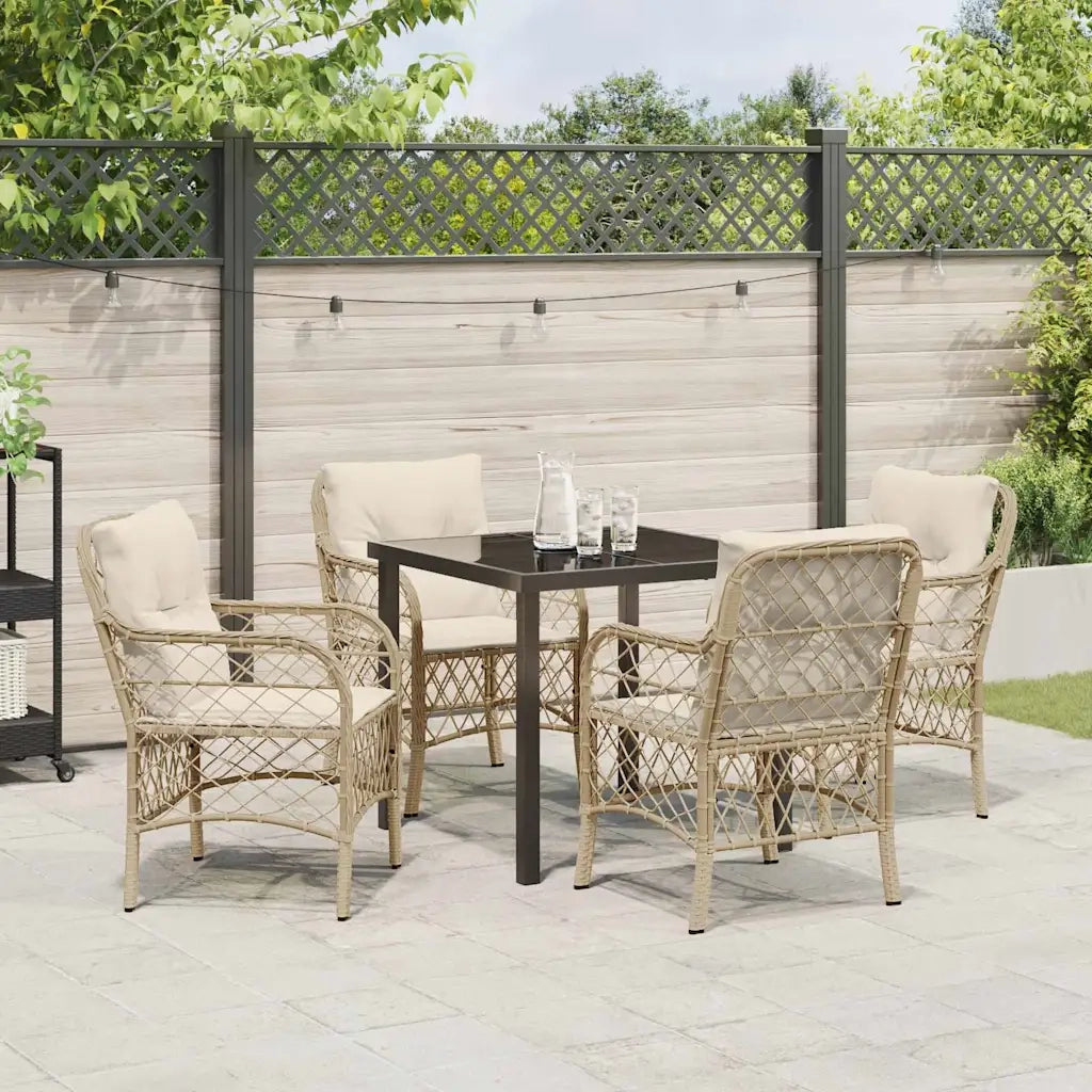 Set da Pranzo per Giardino con cuscino 5 pcs Beige polyrattan