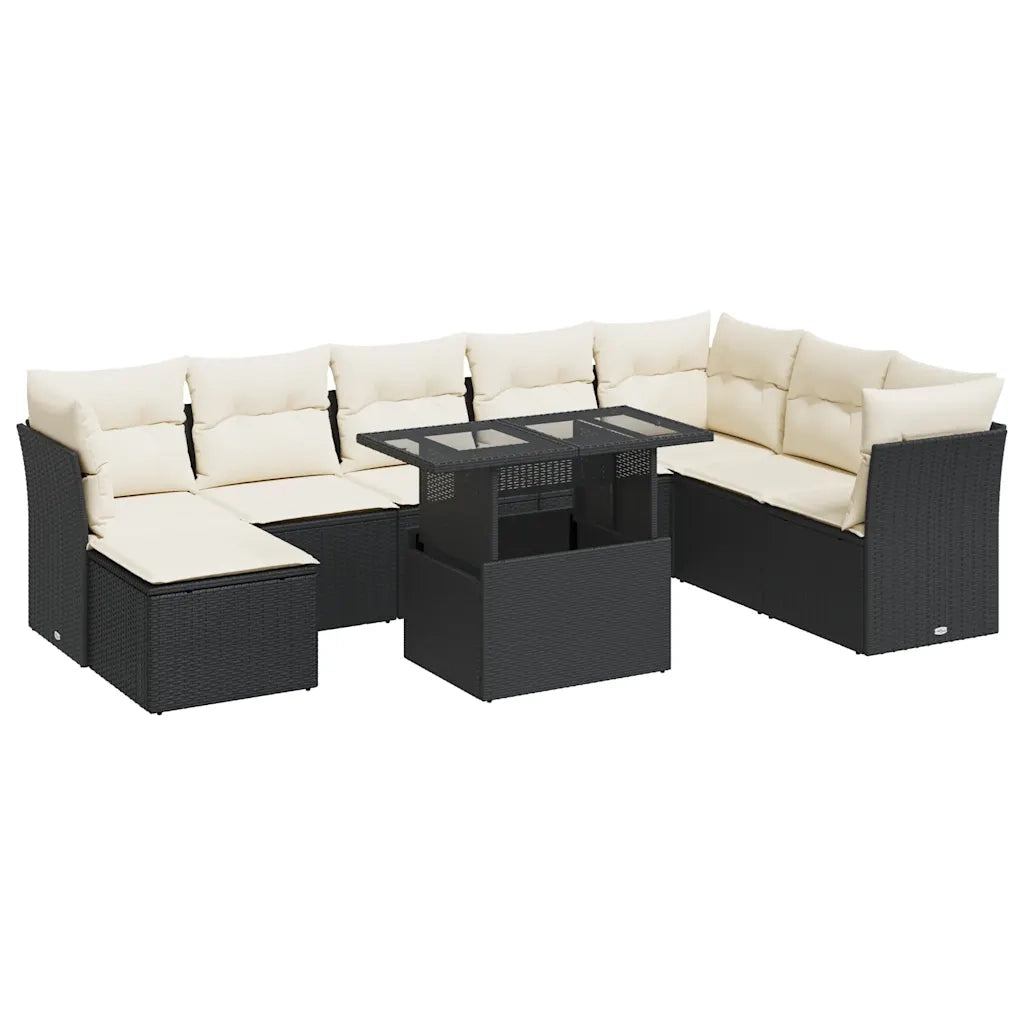 Set Divani da Giardino 9 pz con Cuscini Nero in Polyrattan 3326207