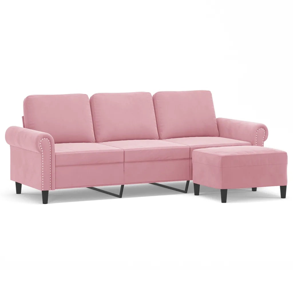 Divano a 3 Posti con Poggiapiedi rosa 180 cm in Velluto 3201218