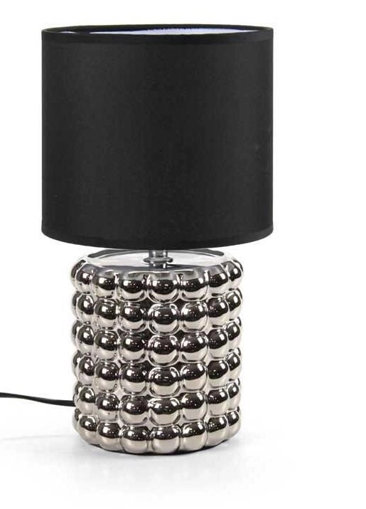 LAMPADA LUMETTO MODERNA DA COMODINO COLOR SILVER 33 CM BASE IN CERAMICA EFFETTO BUBBLE