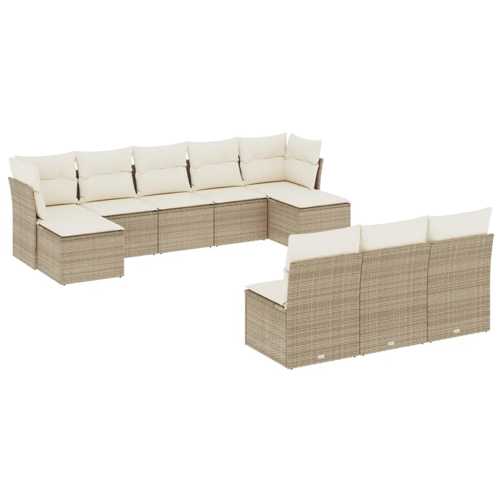 Set Divano da Giardino 10 pz con Cuscini Beige in Polyrattan