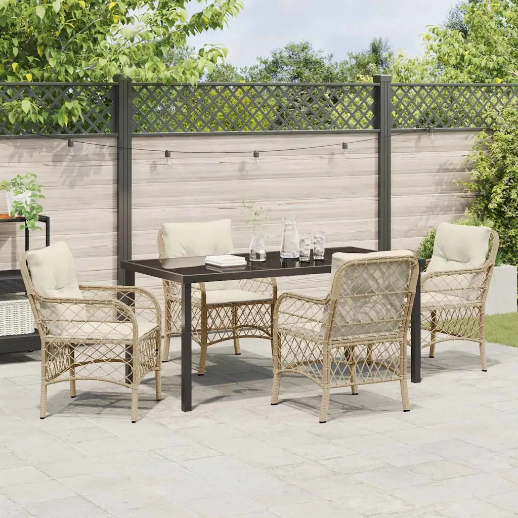 Set da Pranzo per Giardino con cuscino 5 pcs Beige polyrattan