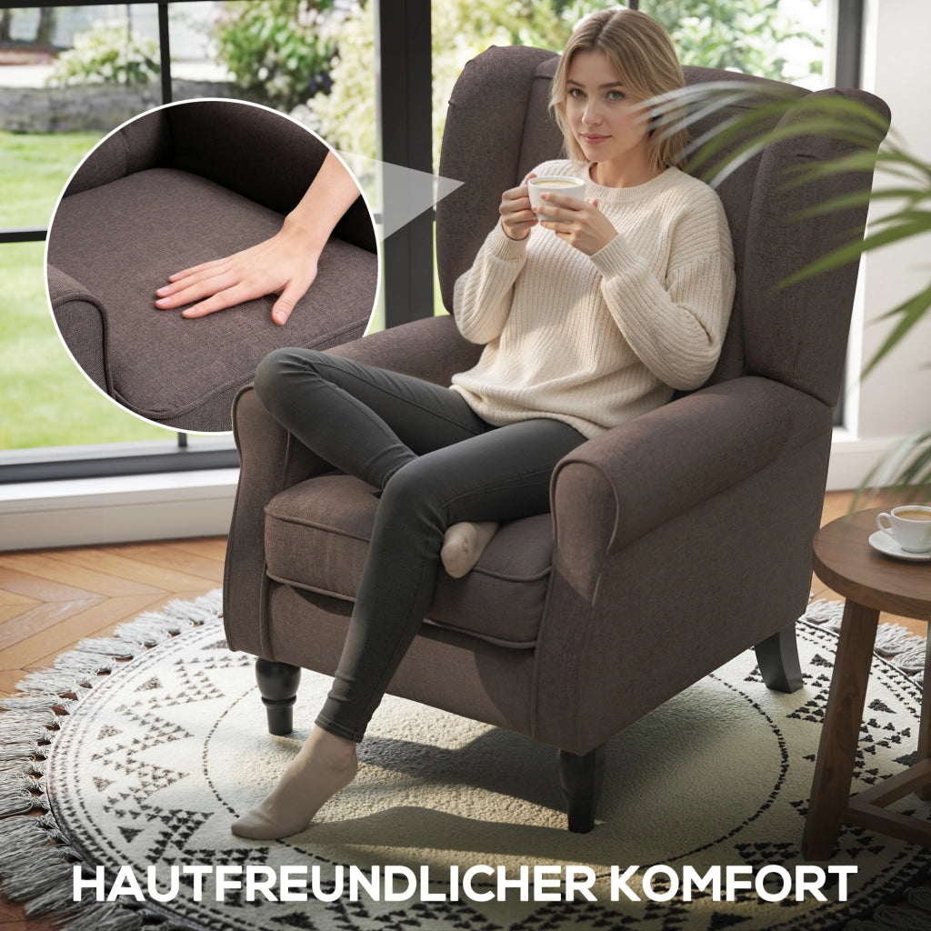Poltrona Relax con Braccioli e Cuscini ¨C Zephmum ¨C Marrone, Tessuto, Legno