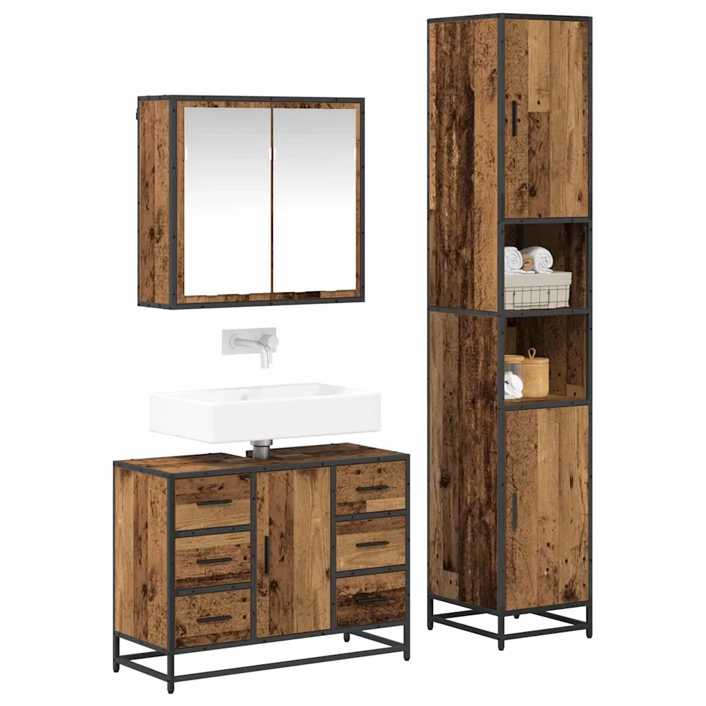 Set di mobili per il bagno con cassetto 3 pcs Legno vecchio 3402560