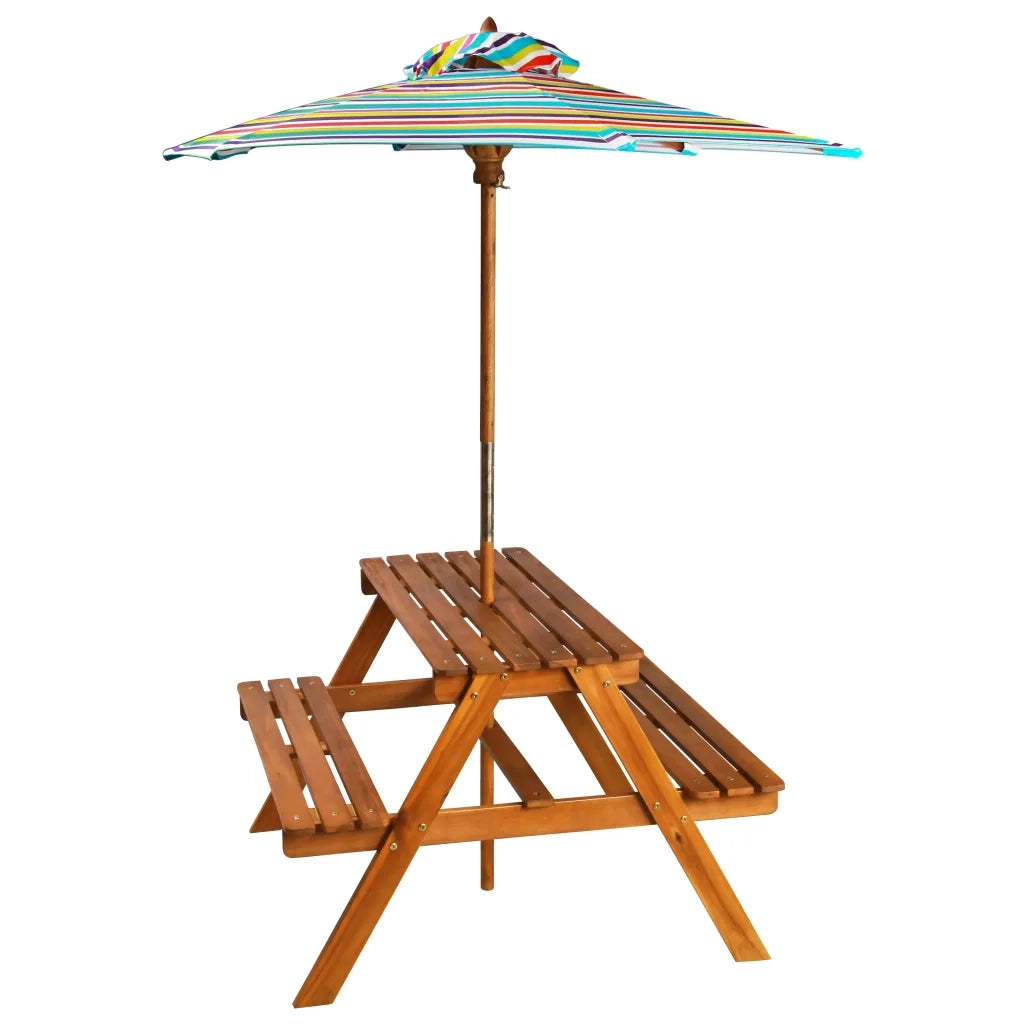 Tavolino da Giardino | Tavolo Picnic per Bambini con Ombrellone 79x90x60cm in Acacia