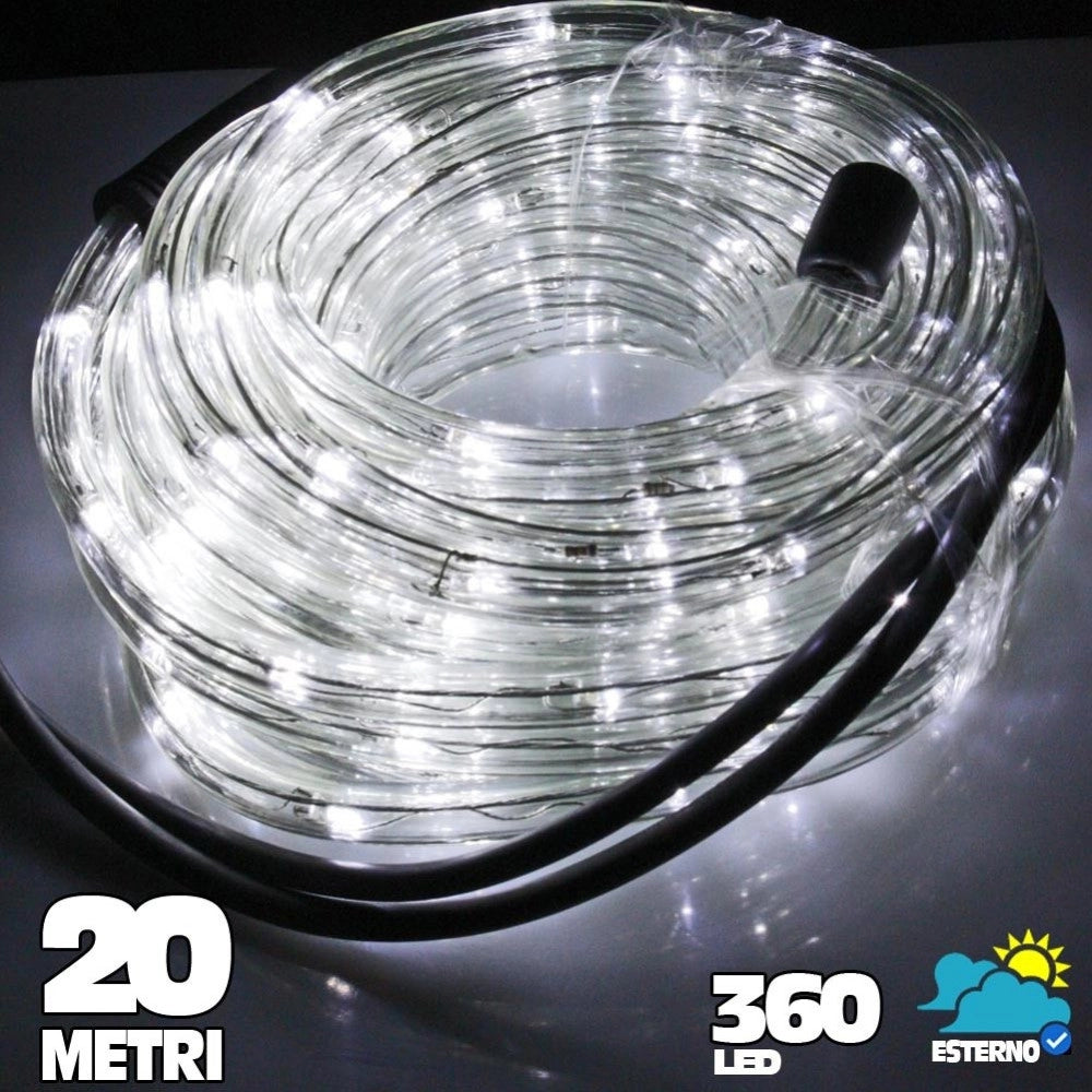 Trade Shop - Tubo Luminoso A Led 360 Luci Bianco Freddo 20 Metri Per Uso Esterno + Controller -