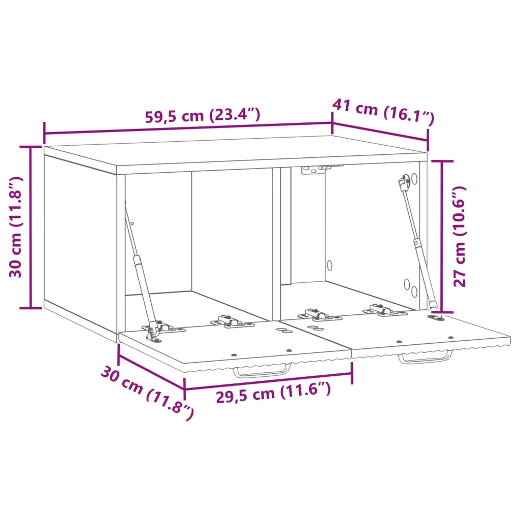 Mobile Porta TV da Muro-Credenza per TV sospesa Rovere Artigianale 59,5 x 41 x 30 cm 689125