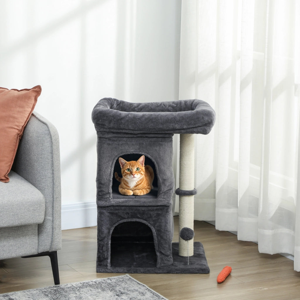 Arbre ¨¤ chat con 2 nicchie e piattaforme ¨C Minimal ¨C 45x40x66 cm grigio scuro