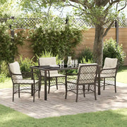 Set da Pranzo per Giardino con cuscino 5 pcs Marrone polyrattan