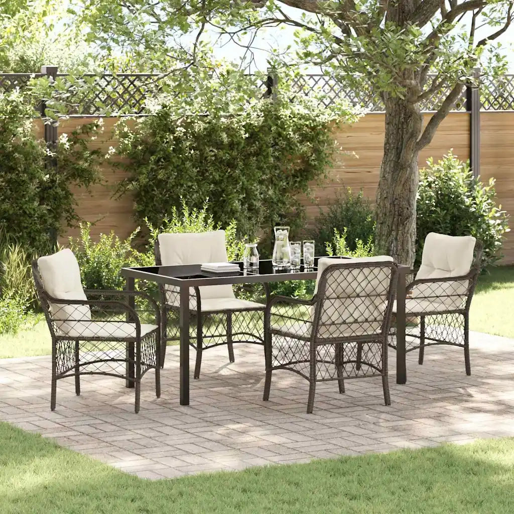 Set da Pranzo per Giardino con cuscino 5 pcs Marrone polyrattan