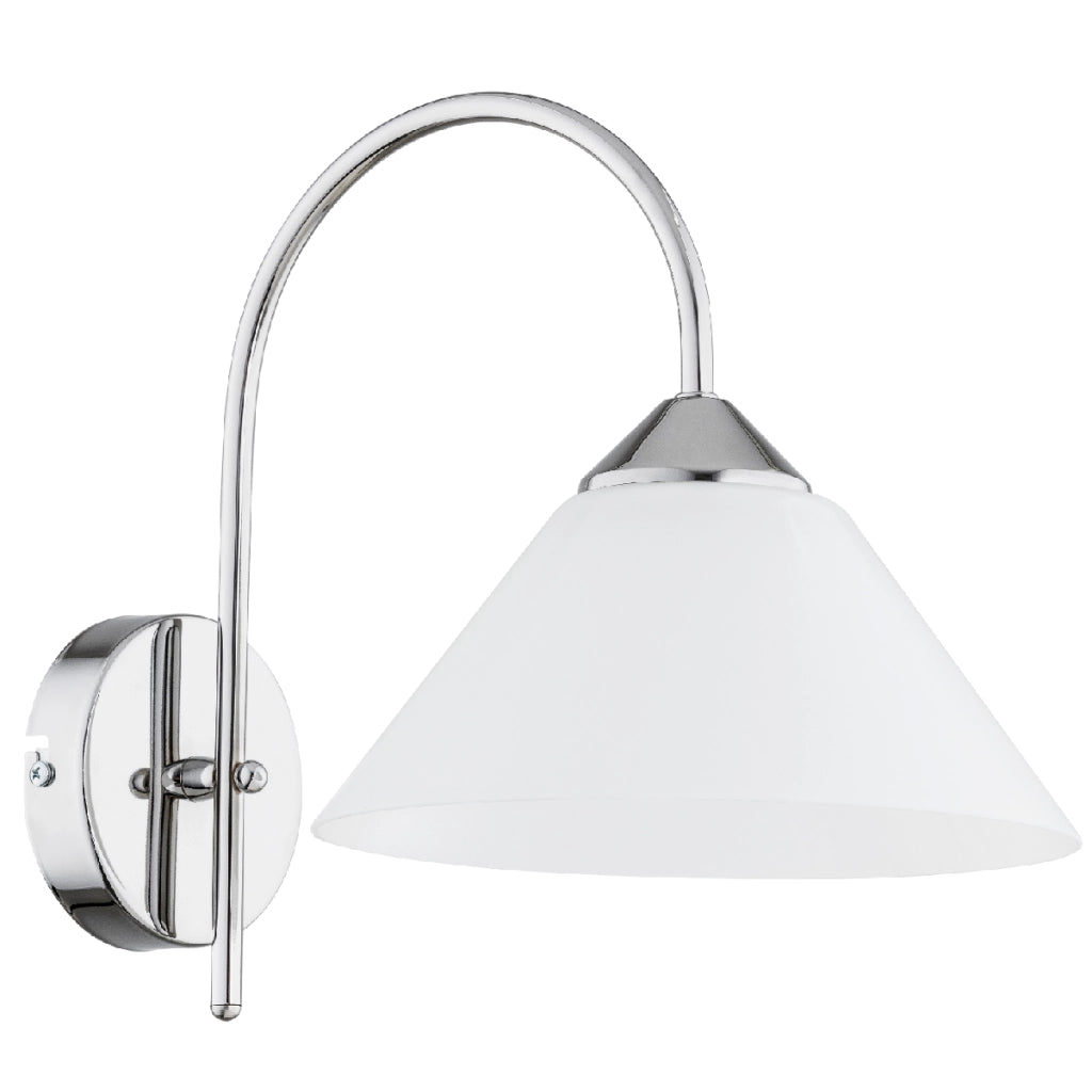 Applique Alfa Taper cromata vetro cono bianco E27 15W
