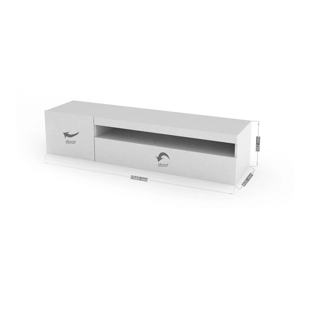 Mobile da soggiorno Porta Ardy, Made in Italy, Credenza per Ardy a 2 ante, Porta Ardy da salotto, cm 150x40h37, Bianco lucido, con luce LED blu
