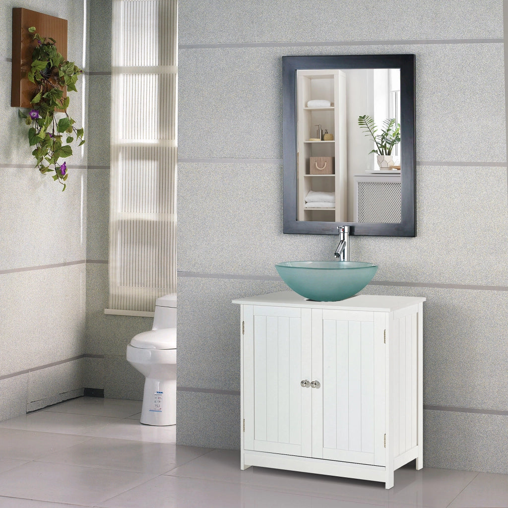Mobile Sottolavabo Bagno con 2 Ante e Ripiano Regolabile ¨C Minimal ¨C Bianco 60x30x60 cm