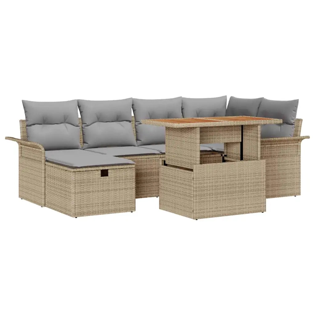 Set Divano da Giardino con cuscino 7 pcs Beige polyrattan 3359913