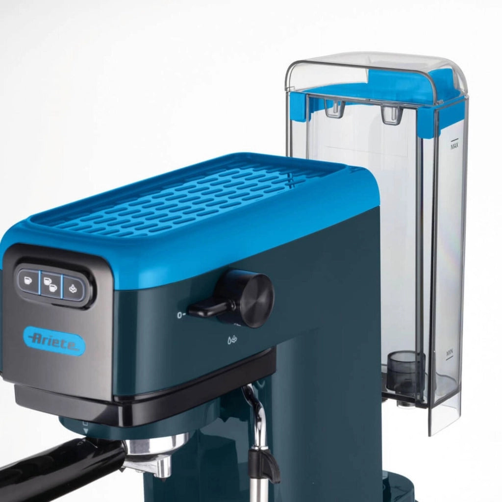 Ariete 1399 Macchina da caffè espresso Sky Blue, Per polvere e cialde ESE, 1300 W, Capacità 1,1L, 15 bar di pressione, Filtro 1, 2 tazze e cialda ESE, Cappuccino, Blu