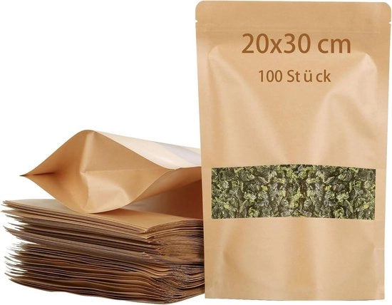 Sacchetti di Carta 100 Unità - Sacchetti di Carta con Finestra - Sacchetti di Carta in Carta Kraft - Sacchetti di Carta per Cibi - Sacchetti di Carta Riciclabili - Sacchetti di Carta Impermeabili e Oleoresistenti - Sacchetti di Imballaggio